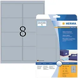 HERMA Special Universaletiketten 4114 Selbstklebend DIN A4 Silber 9,91 x 6,77 cm 25 Blatt à 8 Etiketten