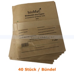 Bio Papierbeutel Natura Biomat kompostierbar 7 L BÜNDEL 40 Stück/Bündel, biologisch abbaubar und kompostierbar