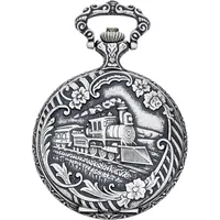Eichmüller Edelstahl Savonnette Taschenuhr mit Eisenbahn Motiv im Antik Look