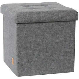 Store It LOVE IT STORE Premium Sitzhocker mit Stauraum - Hocker aus hochwertigem Leinen Stoff - Verstärkt mit Holz - Bequem und extra stabil - Grau - 38x38x38 cm
