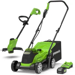 Greenworks 24V Rasenmäher 33cm + Rasentrimmer 25cm Set