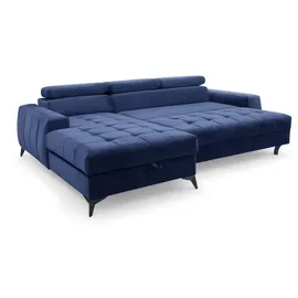 Fun Möbel Ecksofa Schlafsofa Sofa AGNESA XS Stoff Salvador Dunkelblau Ottomane Links - Blau