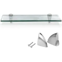 Glasboden Wandregal 50 x 10 x 0,8 cm, Glasregal Klarglas mit Halterung, Badregal Ablage Hängeregal für Badezimmer