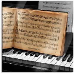 Pixxprint Glasbild Notenbuch auf Piano, Notenbuch auf Piano (1 St), Glasbild aus Echtglas, inkl. Aufhängungen und Abstandshalter beige|bunt 70 cm x 70 cm