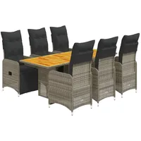 vidaXL 7-tlg Garten-Bistro-Set mit Kissen Grau Poly Rattan Modell 9