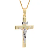 HOPLO Kreuzanhänger Anhänger Kreuz Korpus 585 Gold mit vergoldeter Silberkette 36 cm, Made in Germany 36 cm Kindergröße