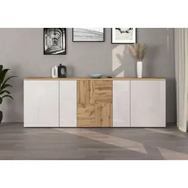 OTTO home ISEO 200 x 70 x 35 cm Weiß hochglanz / Eiche Wotan matt