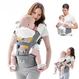 Bellababy Babytrage, All-In-One Babytrage für Neugeborene ab Geburt, Babys & Kleinkinder (0-36Monate), verstellbarer Sitz, Baby-Tragetasche 3 Trage Positionen(Grau)