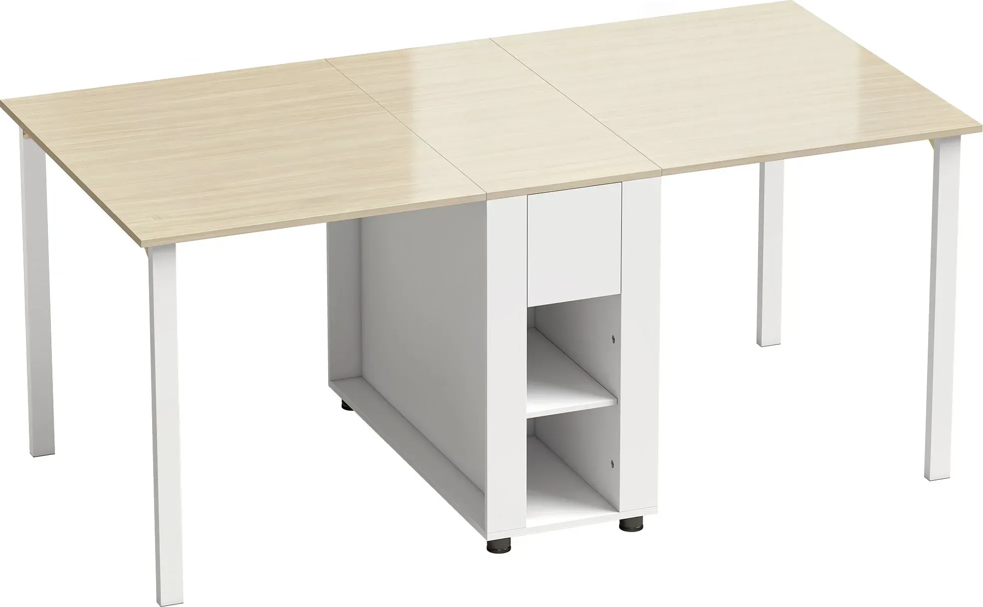 HOMCOM Esstisch Klappbar, Küchentisch mit 2 Schubladen, 4 Ablagen für bis zu 6 Personen, Moderner Klapptisch mit Holzbeinen, Esszimmertisch für Esszimmer, Küche, 168,2 x 85 x 73 cm, Natur und Weiß   Aosom