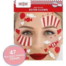 Party Factory Face Tattoo rot/weißer Clown temporäres Glitter Gesichtstattoo