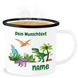 Emaille Becher Blechbecher - Tiere - Dino Dinos Dinosaurier - 300 ml - Weiß Schwarz - tasse personalisierte geschenke name tassen tier kita trinkbecher tieren personalisierter tiermotiv und