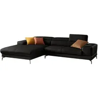 W.Schillig Ecksofa "Piedroo, Designsofa mit tollem Sitzkomfort, elegant und bequem, L-Form", schwarz (schwarz z59), B:303cm H:70cm T:193cm, Longlife Xtra-Leder Z59: Glattleder mit modischer Prägung.