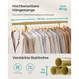 Songmics Kleiderständer Rollbar mit Ausziehbarer Stange 161,5 x 132 x 45 cm Gold