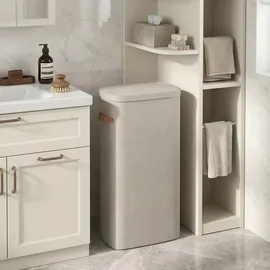 Songmics Wäschekorb, 65 L Wäschesammler, Wäschetonne mit Deckel und Griffen, 39 x 22 x 75 cm, beige