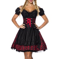 Dirndl Kleid Kostüm mit Bluse und Schürze aus Jacquard Stoff und Spitze Oktoberfest Dirndl rot/schwarz XXL
