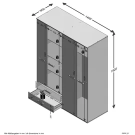FMD Nona 9 149,5 x 192 x 60 cm Weiß/Bunt
