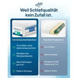 AM Qualitätsmatratzen Taschenfederkernmatratze 80 x 200 cm H4