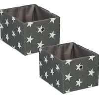 Relaxdays Aufbewahrungsbox, 2er Set, Aufbewahrungsbox mit Sternen grau|silberfarben|weiß