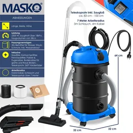 Masko MASKO® 6IN1 Industriestaubsauger Staubsauger Nass Trocken Sauger Aschesauger 2300W + Steckdose Blasfunktion ? Nass-Saugen Industrie-Sauger mit & ohne Beutel beutellos