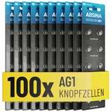 ABSINA AG1 LR621 Knopfzelle 100er Pack - 1,5V Alkaline Knopfzellen auslaufsicher & mit Langer Haltbarkeit - LR60 / SR60 / 1175S0 / 164/602 / 364 / V30 / SR621 - Knopfbatterien Batterien Batterie