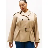 Tommy Hilfiger Curve Bikerjacke TOMMY HILFIGER CURVE "CRV COTTON SHORT TRENCH", Damen, Gr. 48, beige, Web, Obermaterial: 100% Baumwolle, unifarben, regular fit normal, Jacken, in großen Größen