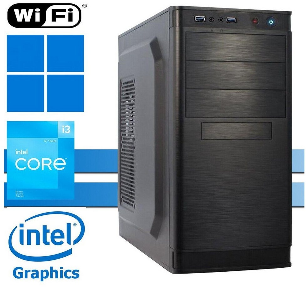 X-HARDWARE X-Power Computer 12100, 16GB RAM, 500GB NVMe SSD + bis zu 4TB HDD Business-PC (Intel Core i3 12100, Intel UHD Graphics 730 (iGPU), 16 GB RAM, 0 GB HDD, 512 GB SSD, Luftkühlung, Windows 11 Professional, WiFi) 0 GB