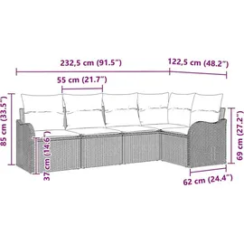 vidaXL Garten-Lounge-Set 5-tlg. hellgrau Polyrattan