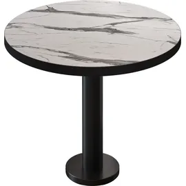 GGM Möbel Bistrotisch Ø 70 x 75 cm Weiß Marmor/Schwarz