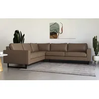 PLACES OF STYLE Ecksofa »Pinto, 250/290 cm, langer Schenkel, XXL, Ottomane«, Cord, Feincord, Luxus-Microfaser Leder und Chenille braun