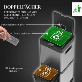 Homcom Mülleimer 20+14 l Silber