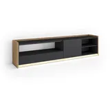 SKRAUT HOME Lowboard 207x50x37 cm Schwarz Eiche Holzwerkstoff