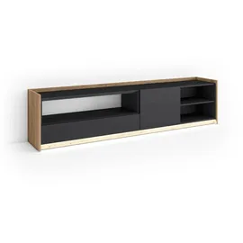 SKRAUT HOME Lowboard 207x50x37 cm Schwarz Eiche Holzwerkstoff