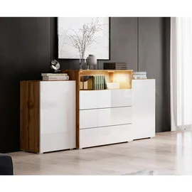 P & B Sideboard Urban III mit LED ca. 150x69 cm Weiß/Eiche Wotan,