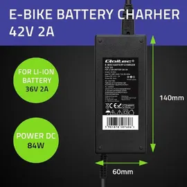 Qoltec Akkuladegerät für E-Bike 36V | 42V | 2A | 5.5*2.5