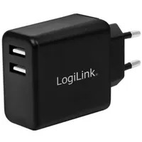 Logilink PA0210 Fast Charging - USB Steckdosenadapter (2x USB-A, 12W) für Smartphones/Tablets/MP3-MP4 Player/eBooks/Navi/etc. mit Überlade-, Tiefentlade-, Überlast- und Kurzschlussschutz, schwarz