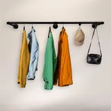 RSR Hangers Kleiderstange Industrial Design Wandgarderobe 120 cm x 30 cm für die Wand | Schwarz | Garderobenstange | Schlafzimmer | Flur | Garderobe | Wandmontage