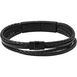 Armband FOSSIL "VINTAGE CASUAL, JF03098001", schwarz, Armbänder, Edelstahl-Leder, Edelstahl, Leder