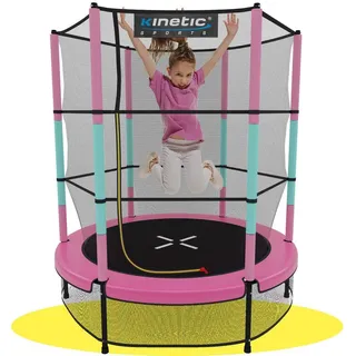 Kinetic Sports JUMPER 140 cm - Inklusive Gummiseil Federung, Sicherheitsnetz mit Reißverschluss, Rahmenpolster, Schutz Bodennetz - Indoor Kindertrampolin Spielzeug