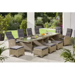 Garten-Essgruppe KONIFERA "Monaco", grau, Polyrattan, Sitzmöbel-Sets, Gartenmöbel-Set, für 10 Personen Aluminium, Polyrattan, Rückenlehne verstellbar