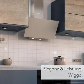 Wiggo Dunstabzugshaube 60cm kopffrei I Abluft Umluft Dunstabzug 650m3/h - Touch-Display 4 Stufen I Energieeffizienzklasse A Schräghaube inkl. Fet...