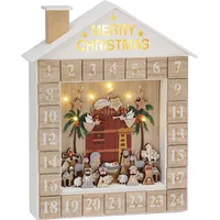 BRUBAKER Adventskalender Krippe mit LED Beleuchtung Weiß Goldbeige 31,5 x 38,2 x 6,3 cm