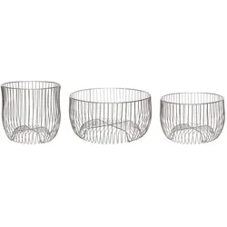 Hübsch Drahtkorb 3er Set - gebürstetes Eisen Metall silber
