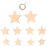 Rayher Holzdekoration Sterne, 10 Stück, Weihnachtsdekoration, Holz FSC zertifiziert, natur, 3,5 - 7,5cm ø + Kordel 0,5 m, 46623505