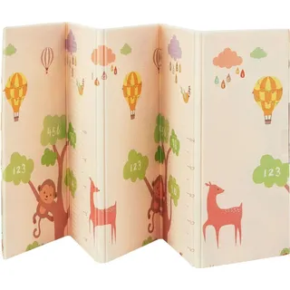 Juskys Kinder Spielmatte Jakob 180x200 cm Tiere - XXL Matte für Babys - faltbar soft - Boden - Krabbelmatte Beige