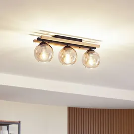 LINDBY Deckenlampe Enrique amber, 3-flg., Glas, Holz, E27) - Schwarz