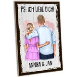 schilderkreis24 - Holzschild mit Pärchen-Motiv "Ps Ich liebe Dich" – Personalisierbar mit Ihren Namen