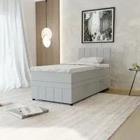 Panda möbel Boxspringbett Einzelbett 90x200, Grau, Avalon mit Bettkästen,