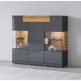 INOSIGN Highboard »Toledo,Breite 147,5cm,trendige Hochkommode mit 3Türen und Schublade«, Hochschrank mit Glas-Partien,stylische Hochglanzfronten, schwarz