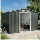 BRAST Gartenhaus Gerätehaus Geräteschuppen Metall, TÜV geprüft, viele Größen, BxT: 278x217 cm, mit Satteldach & Doppelschiebetür, wetterfest wasserdicht grau 278 cm x 217 cm