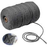 NOKDAL Makramee Garn 3mm x 100m Macrame Cord Baumwollgarn Baumwolle Baumwollkordel Natürliches Makrameegarn Makramee-Garn für Makramee Garn Natur für Stricken,DIY Handwerk,Pflanzenaufhänger-Grau